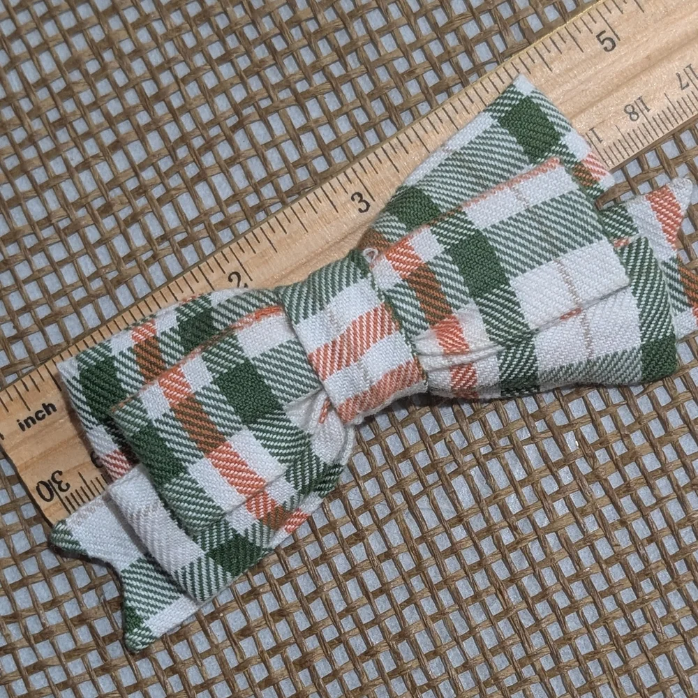 Fall Hair Bow, Orange Green Cream Plaid